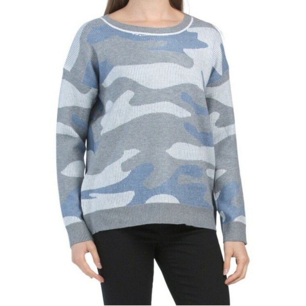 Greige Women's Camo Camouflage Ribbed Pullover Sweater Size M